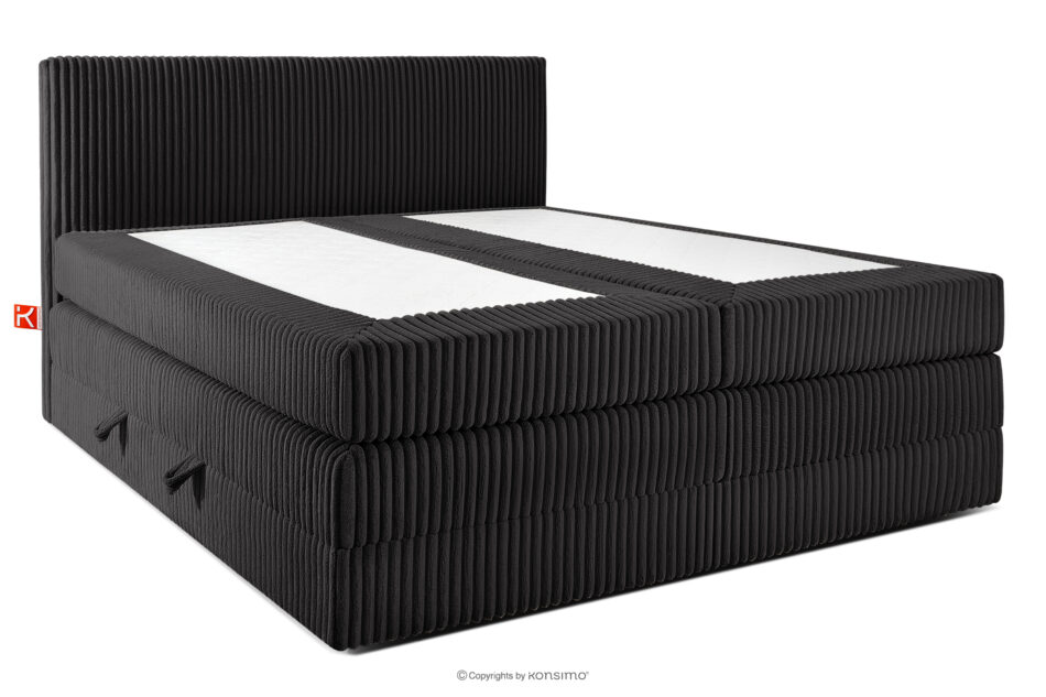 STRIX PRO Łóżko kontynentalne średniotwarde 200 cm podwójny materac + topper HR tkanina sztruks czarny czarny - zdjęcie 2