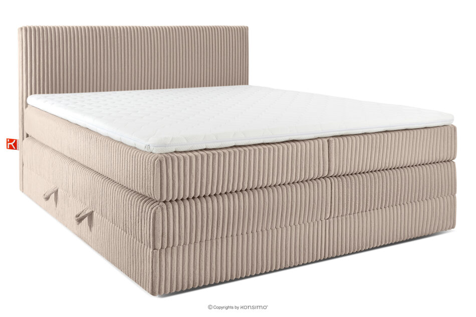 STRIX PRO Łóżko kontynentalne średniotwarde 200 cm podwójny materac + topper HR tkanina sztruks taupe taupe - zdjęcie 0