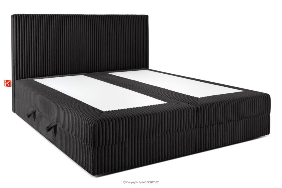 STRIX PRO Łóżko kontynentalne twarde 200 cm podwójny materac + topper HR tkanina sztruks czarny czarny - zdjęcie 3