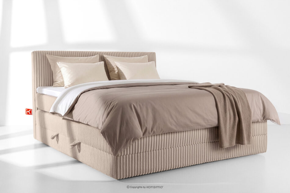 STRIX PRO Łóżko kontynentalne twarde 200 cm podwójny materac + topper Visco tkanina sztruks taupe taupe - zdjęcie 1