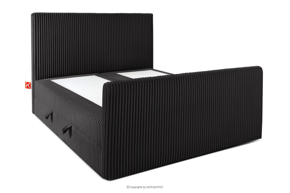 STRIX PRO+ Łóżko kontynentalne dwuosobowe średniotwarde 140 cm podwójny materac + topper HR tkanina sztruks czarny czarny - zdjęcie 3