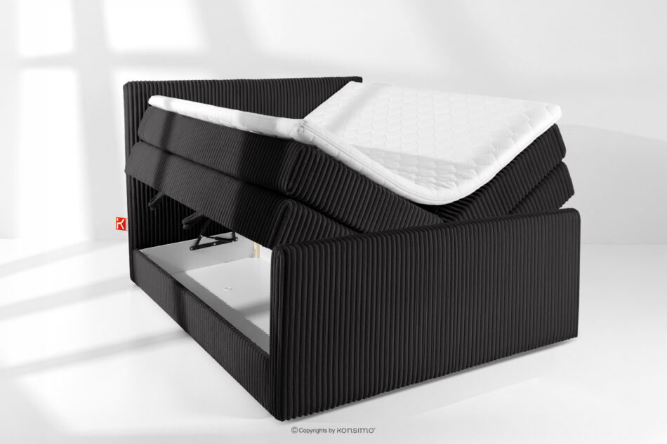 STRIX PRO+ Łóżko kontynentalne dwuosobowe średniotwarde 140 cm podwójny materac + topper HR tkanina sztruks czarny czarny - zdjęcie 7