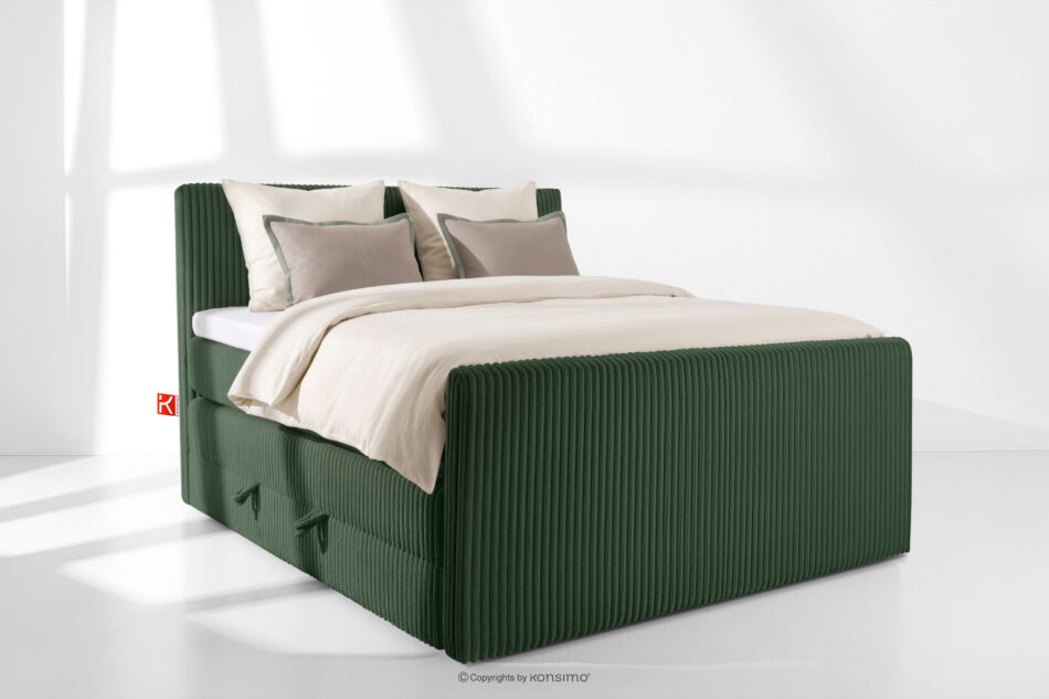 STRIX PRO+ Łóżko kontynentalne dwuosobowe średniotwarde 140 cm podwójny materac + topper HR tkanina sztruks ciemny zielony ciemny zielony - zdjęcie 1