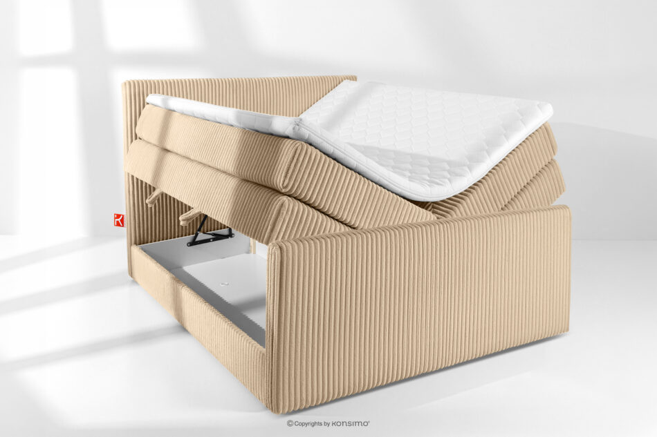 STRIX PRO+ Łóżko kontynentalne dwuosobowe średniotwarde 140 cm podwójny materac + topper HR tkanina sztruks piaskowy piaskowy - zdjęcie 7