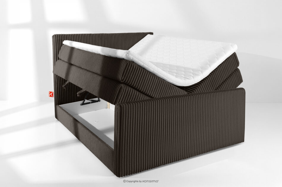 STRIX PRO+ Łóżko kontynentalne dwuosobowe średniotwarde 140 cm podwójny materac + topper HR tkanina sztruks ciemny brązowy ciemny brązowy - zdjęcie 7