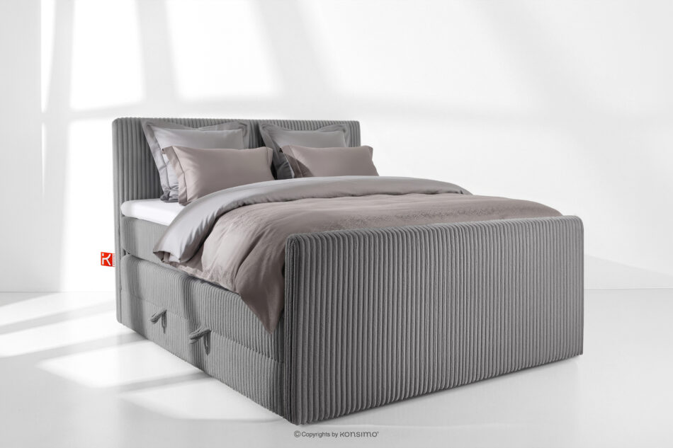 STRIX PRO+ Łóżko kontynentalne dwuosobowe średniotwarde 140 cm podwójny materac + topper Visco tkanina sztruks szary szary - zdjęcie 1