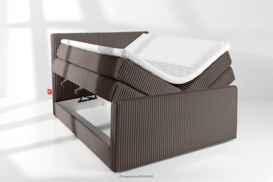 STRIX PRO+ Łóżko kontynentalne dwuosobowe średniotwarde 140 cm podwójny materac + topper Visco tkanina sztruks brązowy brązowy - zdjęcie 7