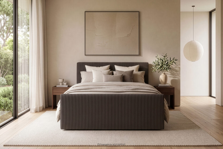 STRIX PRO+ Łóżko kontynentalne dwuosobowe średniotwarde 140 cm podwójny materac + topper Visco tkanina sztruks brązowy brązowy - zdjęcie 18