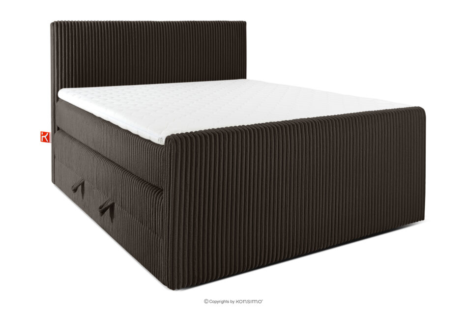 STRIX PRO+ Łóżko kontynentalne dwuosobowe średniotwarde 140 cm podwójny materac + topper Visco tkanina sztruks ciemny brązowy ciemny brązowy - zdjęcie 0