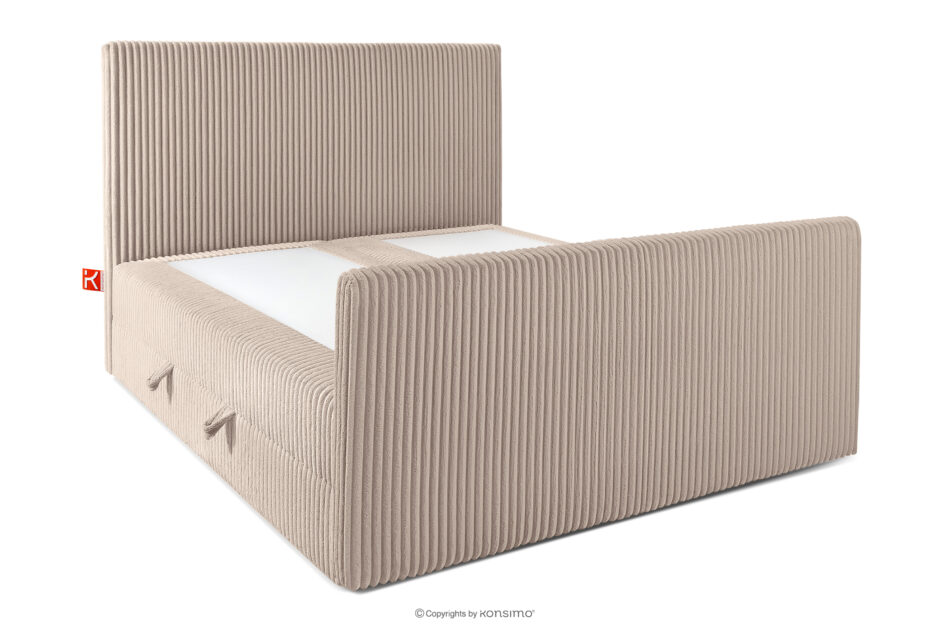 STRIX PRO+ Łóżko kontynentalne dwuosobowe średniotwarde 140 cm podwójny materac + topper Visco tkanina sztruks taupe taupe - zdjęcie 3