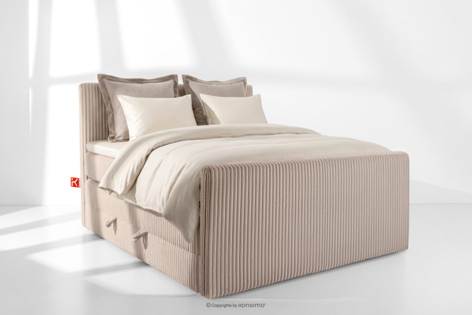 STRIX PRO+ Łóżko kontynentalne dwuosobowe średniotwarde 140 cm podwójny materac + topper Visco tkanina sztruks taupe taupe - zdjęcie 1