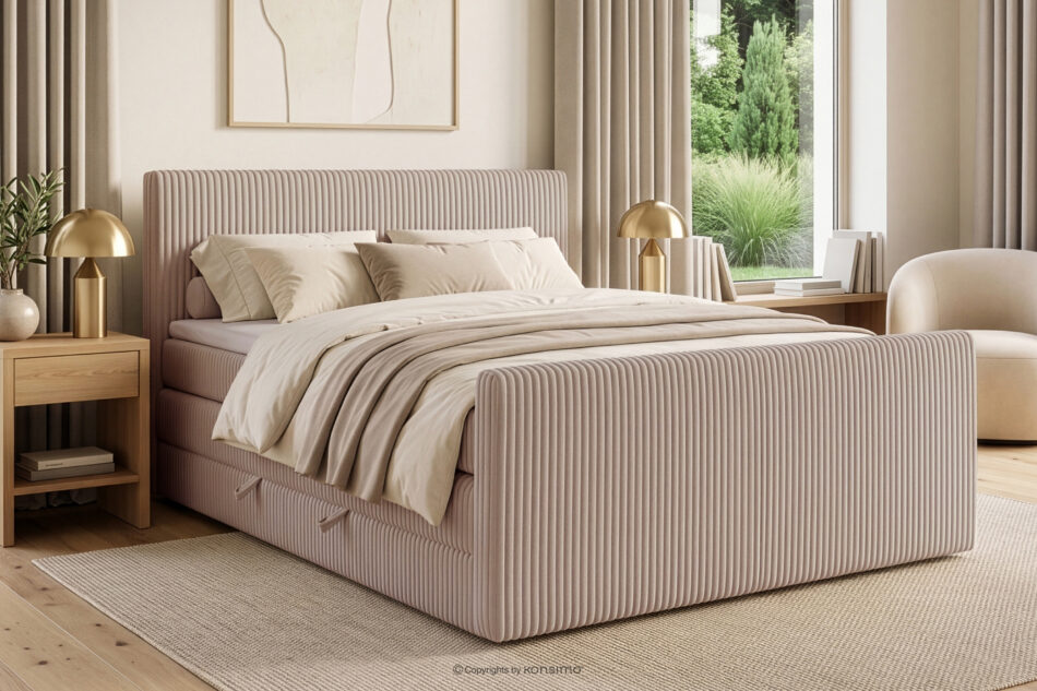 STRIX PRO+ Łóżko kontynentalne dwuosobowe średniotwarde 140 cm podwójny materac + topper Visco tkanina sztruks taupe taupe - zdjęcie 16