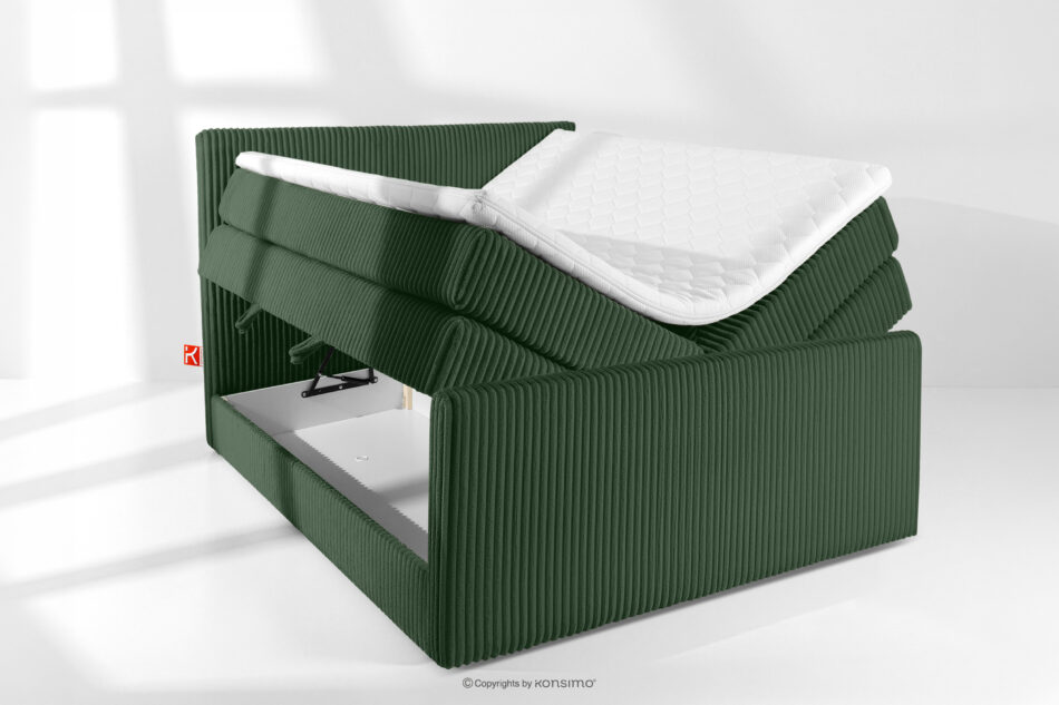 STRIX PRO+ Łóżko kontynentalne dwuosobowe twarde 140 cm podwójny materac + topper HR tkanina sztruks ciemny zielony ciemny zielony - zdjęcie 7