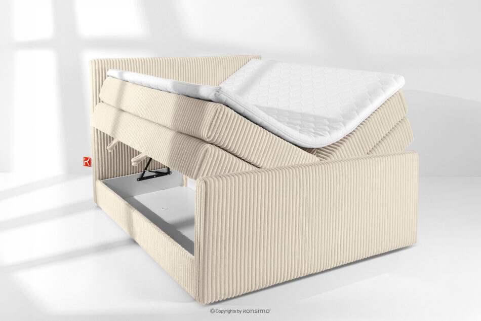 STRIX PRO+ Łóżko kontynentalne dwuosobowe twarde 140 cm podwójny materac + topper HR tkanina sztruks beżowy beżowy - zdjęcie 7