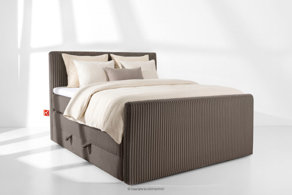 STRIX PRO+ Łóżko kontynentalne dwuosobowe twarde 140 cm podwójny materac + topper HR tkanina sztruks brązowy brązowy - zdjęcie 1