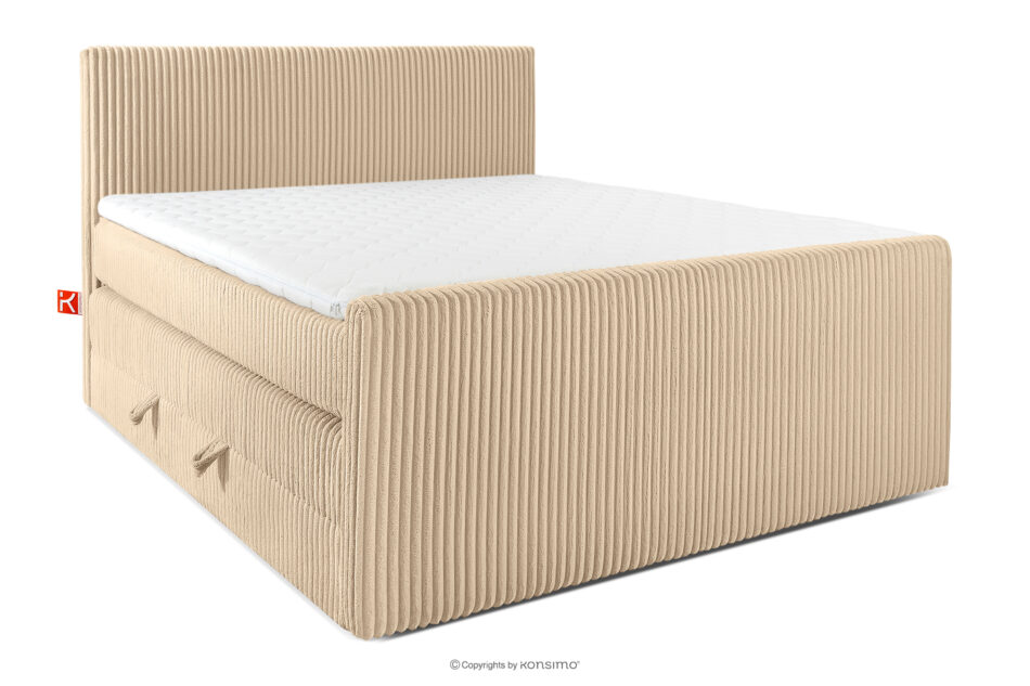 STRIX PRO+ Łóżko kontynentalne dwuosobowe średniotwarde 160 cm podwójny materac + topper HR tkanina sztruks piaskowy piaskowy - zdjęcie 0