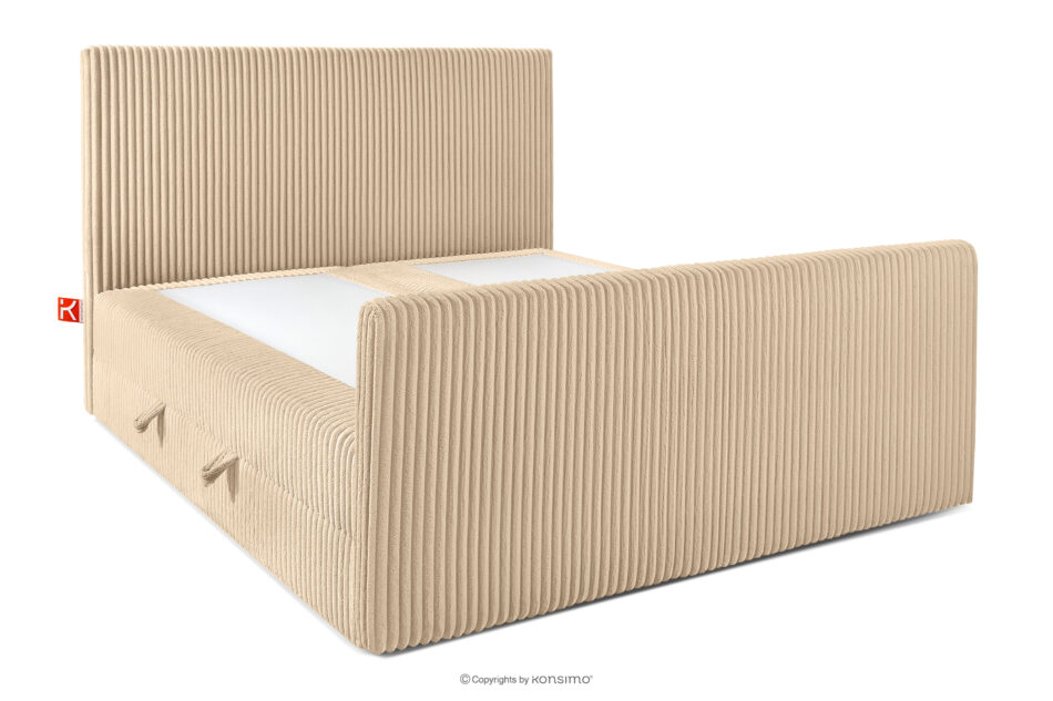 STRIX PRO+ Łóżko kontynentalne dwuosobowe średniotwarde 160 cm podwójny materac + topper HR tkanina sztruks piaskowy piaskowy - zdjęcie 3