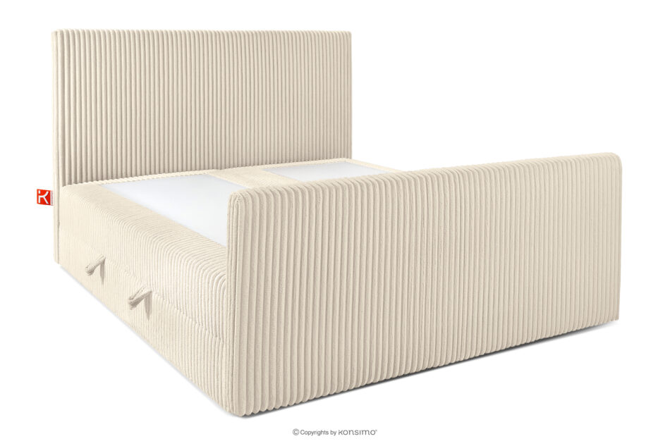 STRIX PRO+ Łóżko kontynentalne dwuosobowe średniotwarde 160 cm podwójny materac + topper HR tkanina sztruks beżowy beżowy - zdjęcie 3