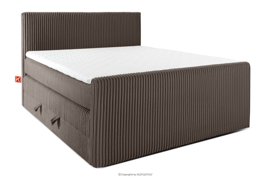 STRIX PRO+ Łóżko kontynentalne dwuosobowe średniotwarde 160 cm podwójny materac + topper HR tkanina sztruks brązowy brązowy - zdjęcie 0