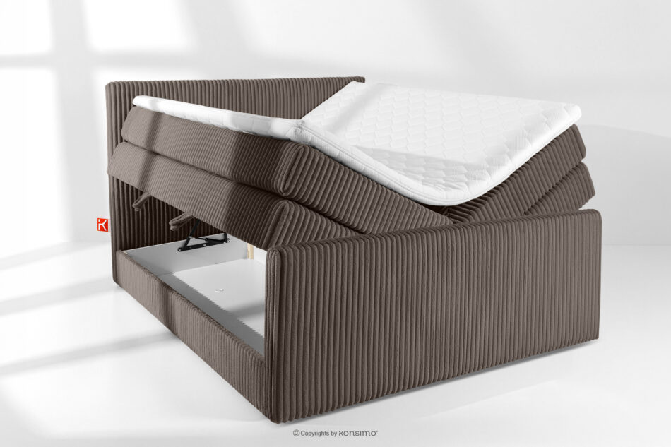 STRIX PRO+ Łóżko kontynentalne dwuosobowe średniotwarde 160 cm podwójny materac + topper HR tkanina sztruks brązowy brązowy - zdjęcie 7