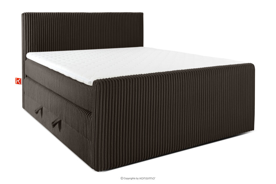 STRIX PRO+ Łóżko kontynentalne dwuosobowe średniotwarde 160 cm podwójny materac + topper HR tkanina sztruks ciemny brązowy ciemny brązowy - zdjęcie 0
