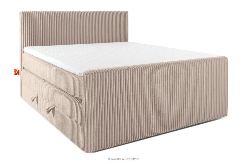 STRIX PRO+ Łóżko kontynentalne dwuosobowe średniotwarde 160 cm podwójny materac + topper HR tkanina sztruks taupe taupe - zdjęcie 0