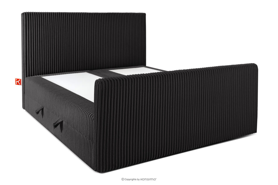 STRIX PRO+ Łóżko kontynentalne dwuosobowe średniotwarde 160 cm podwójny materac + topper Visco tkanina sztruks czarny czarny - zdjęcie 3