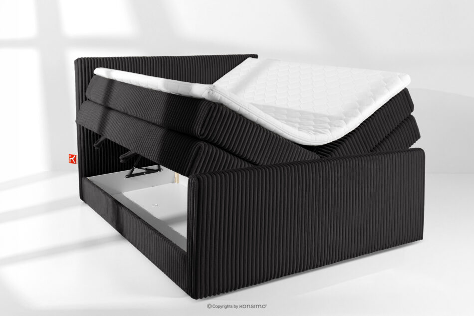 STRIX PRO+ Łóżko kontynentalne dwuosobowe średniotwarde 160 cm podwójny materac + topper Visco tkanina sztruks czarny czarny - zdjęcie 7