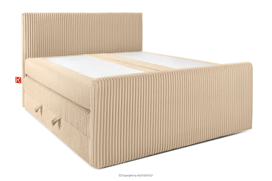STRIX PRO+ Łóżko kontynentalne dwuosobowe średniotwarde 160 cm podwójny materac + topper Visco tkanina sztruks piaskowy piaskowy - zdjęcie 2