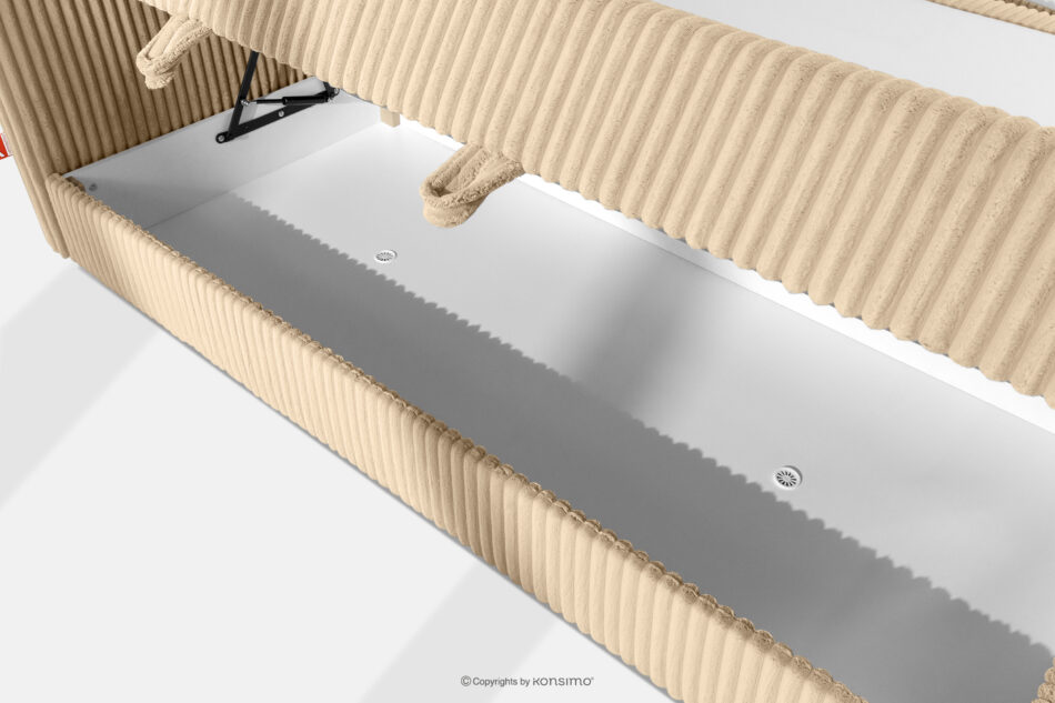 STRIX PRO+ Łóżko kontynentalne dwuosobowe średniotwarde 160 cm podwójny materac + topper Visco tkanina sztruks piaskowy piaskowy - zdjęcie 12