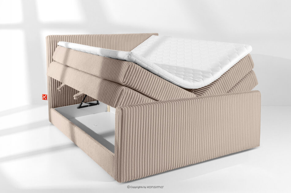 STRIX PRO+ Łóżko kontynentalne dwuosobowe średniotwarde 160 cm podwójny materac + topper Visco tkanina sztruks taupe taupe - zdjęcie 7