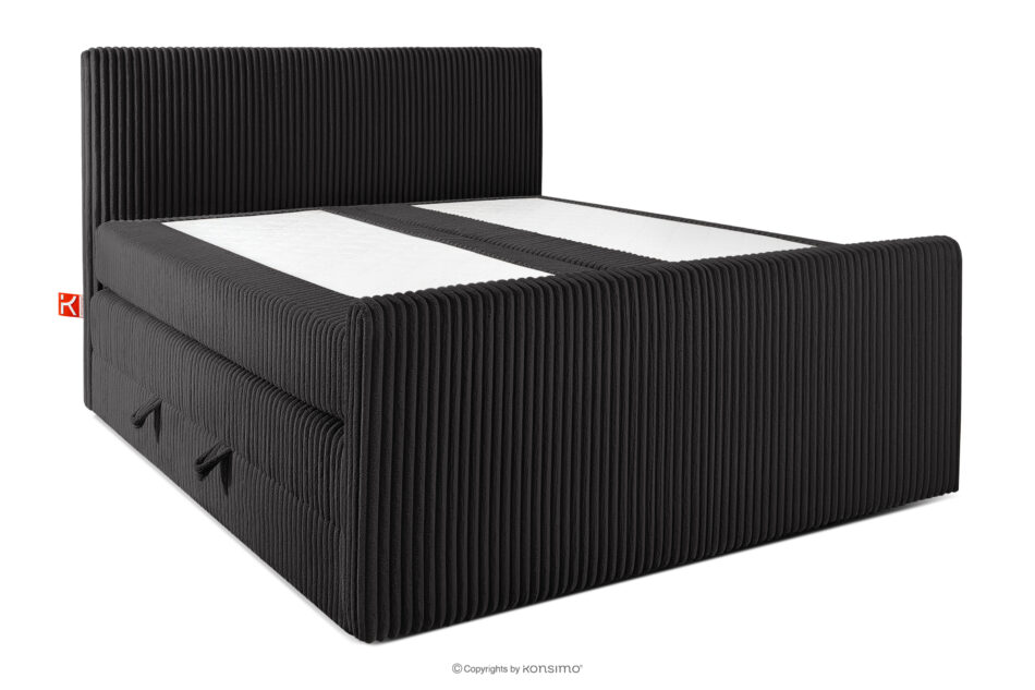 STRIX PRO+ Łóżko kontynentalne dwuosobowe twarde 160 cm podwójny materac + topper HR tkanina sztruks czarny czarny - zdjęcie 2
