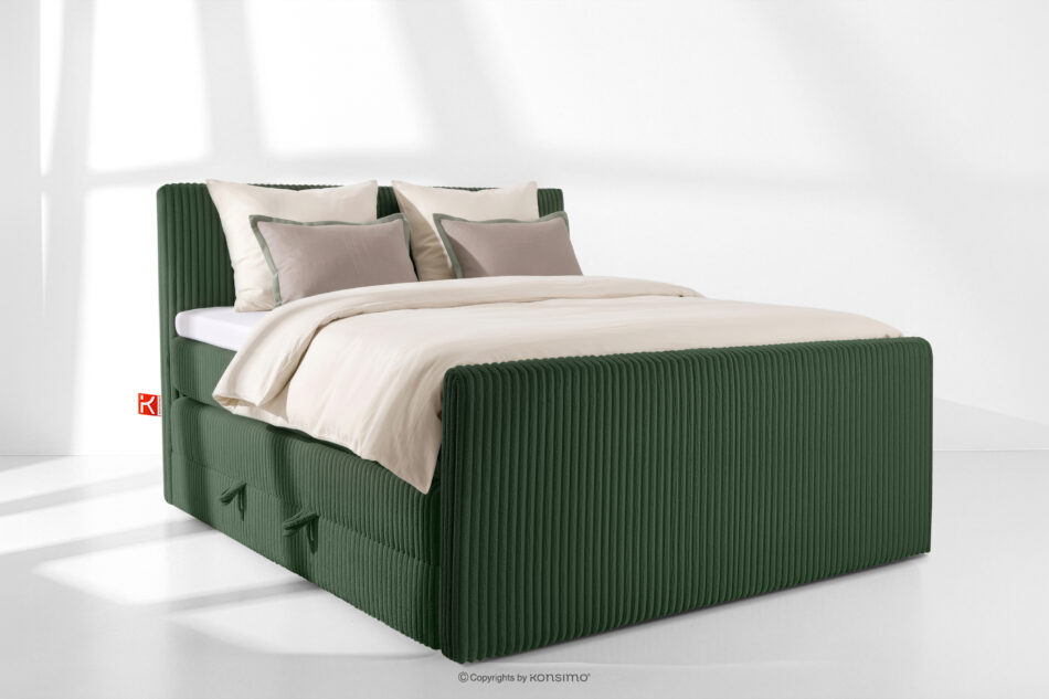 STRIX PRO+ Łóżko kontynentalne dwuosobowe twarde 160 cm podwójny materac + topper HR tkanina sztruks ciemny zielony ciemny zielony - zdjęcie 1