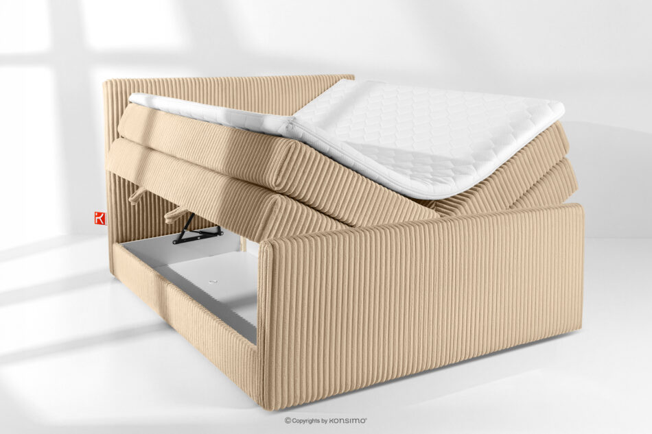 STRIX PRO+ Łóżko kontynentalne dwuosobowe twarde 160 cm podwójny materac + topper Visco tkanina sztruks piaskowy piaskowy - zdjęcie 7