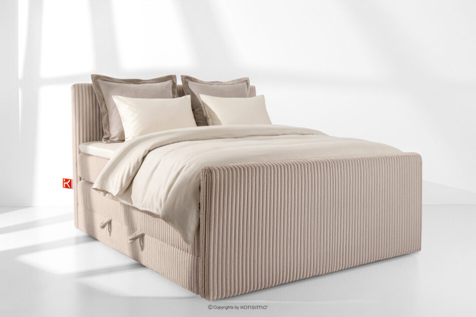 STRIX PRO+ Łóżko kontynentalne dwuosobowe twarde 160 cm podwójny materac + topper Visco tkanina sztruks taupe taupe - zdjęcie 1