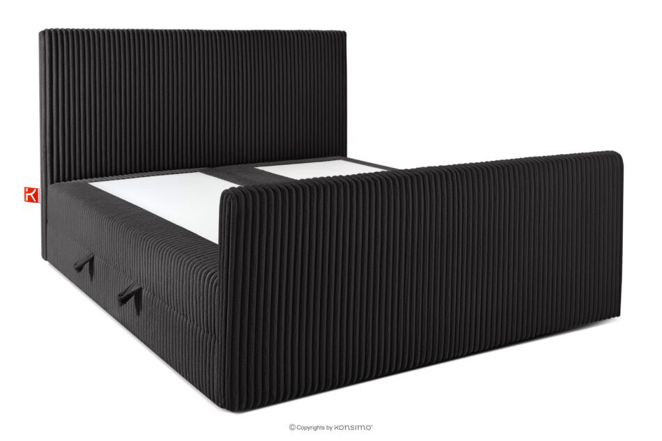 STRIX PRO+ Łóżko kontynentalne dwuosobowe średniotwarde 180 cm podwójny materac + topper Visco tkanina sztruks czarny czarny - zdjęcie 3