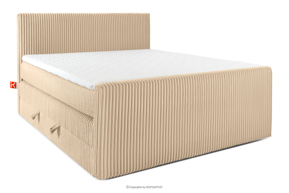 STRIX PRO+ Łóżko kontynentalne dwuosobowe średniotwarde 180 cm podwójny materac + topper Visco tkanina sztruks piaskowy piaskowy - zdjęcie 0