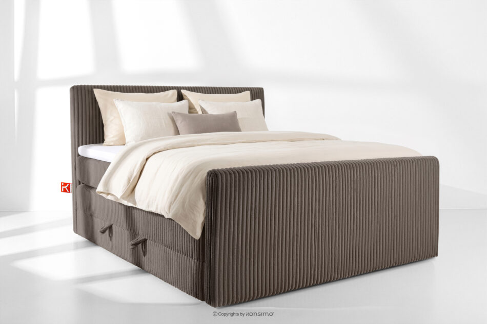 STRIX PRO+ Łóżko kontynentalne dwuosobowe twarde 180 cm podwójny materac + topper HR tkanina sztruks brązowy brązowy - zdjęcie 1