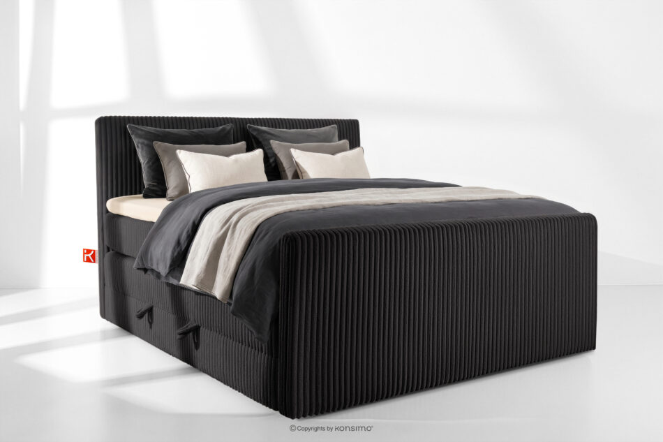 STRIX PRO+ Łóżko kontynentalne dwuosobowe twarde 180 cm podwójny materac + topper Visco tkanina sztruks czarny czarny - zdjęcie 1