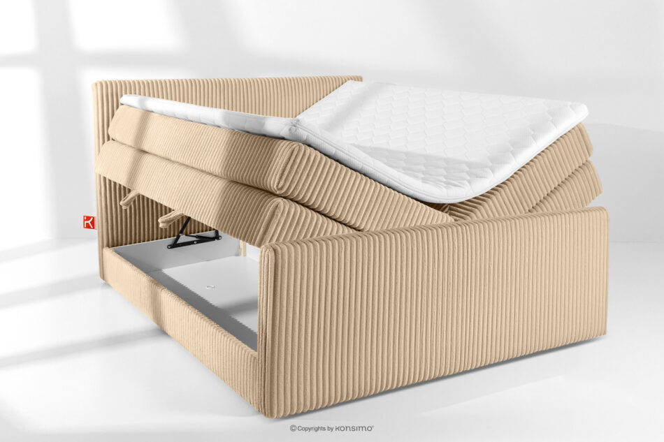 STRIX PRO+ Łóżko kontynentalne dwuosobowe twarde 180 cm podwójny materac + topper Visco tkanina sztruks piaskowy piaskowy - zdjęcie 7