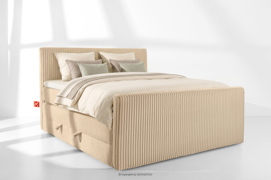 STRIX PRO+ Łóżko kontynentalne dwuosobowe twarde 180 cm podwójny materac + topper Visco tkanina sztruks piaskowy piaskowy - zdjęcie 1