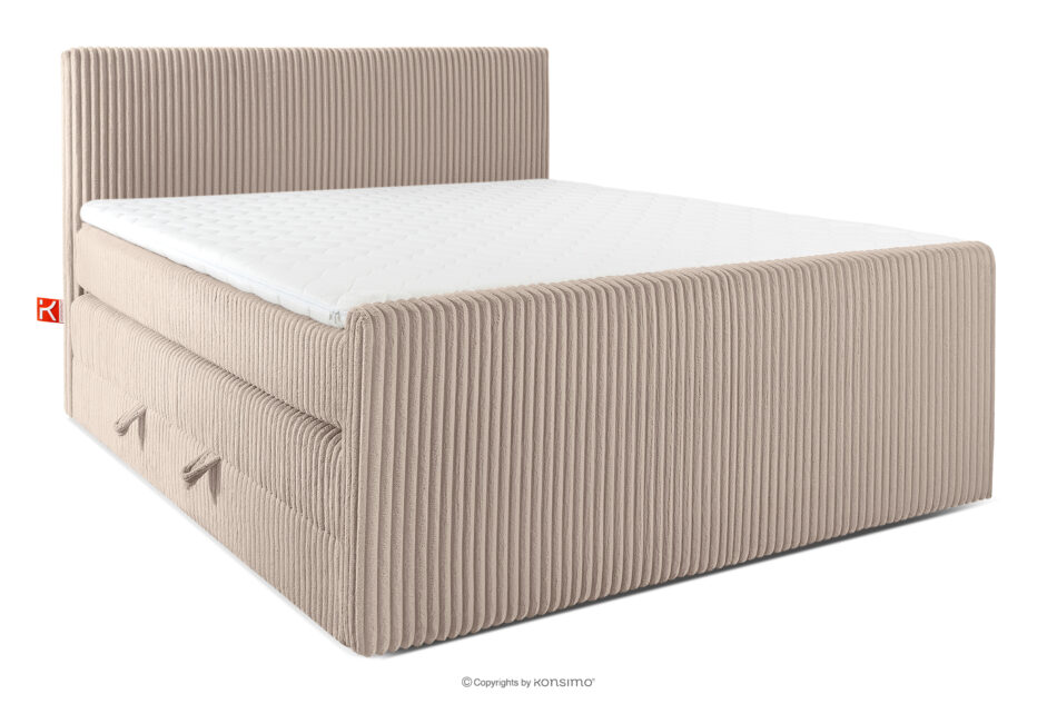 STRIX PRO+ Łóżko kontynentalne dwuosobowe twarde 180 cm podwójny materac + topper Visco tkanina sztruks taupe taupe - zdjęcie 0