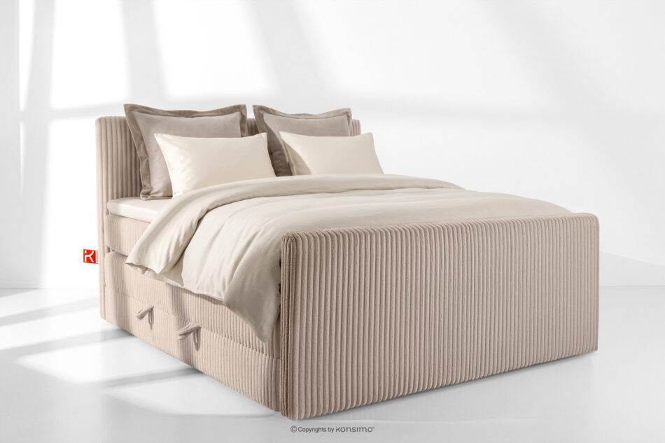 STRIX PRO+ Łóżko kontynentalne dwuosobowe twarde 180 cm podwójny materac + topper Visco tkanina sztruks taupe taupe - zdjęcie 1