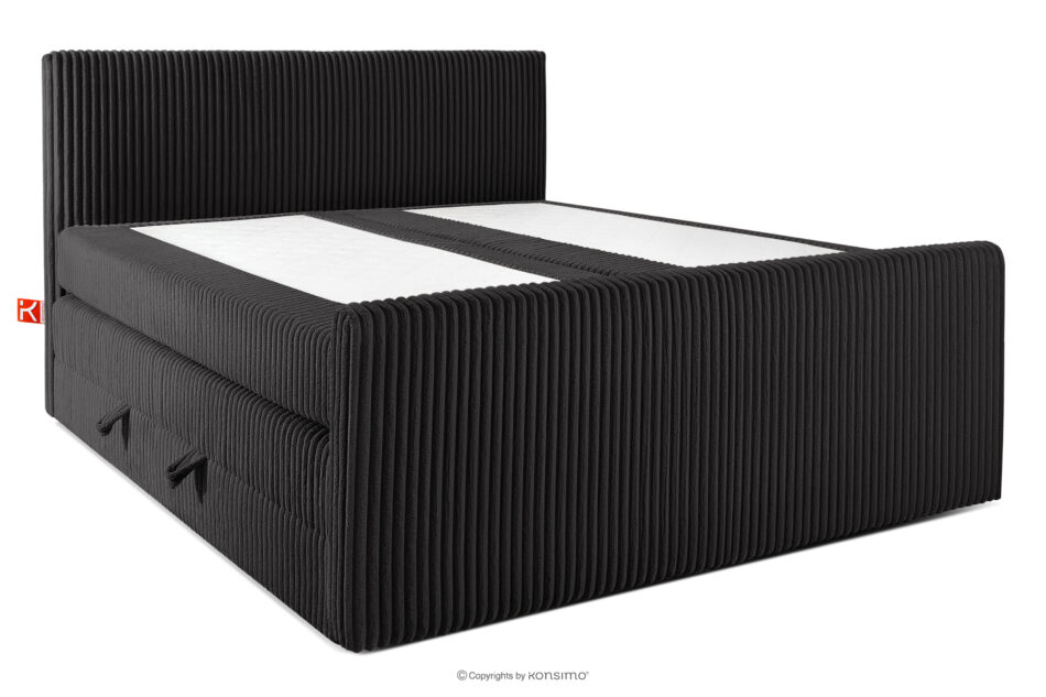 STRIX PRO+ Łóżko kontynentalne dwuosobowe średniotwarde 200 cm podwójny materac + topper HR tkanina sztruks czarny czarny - zdjęcie 2