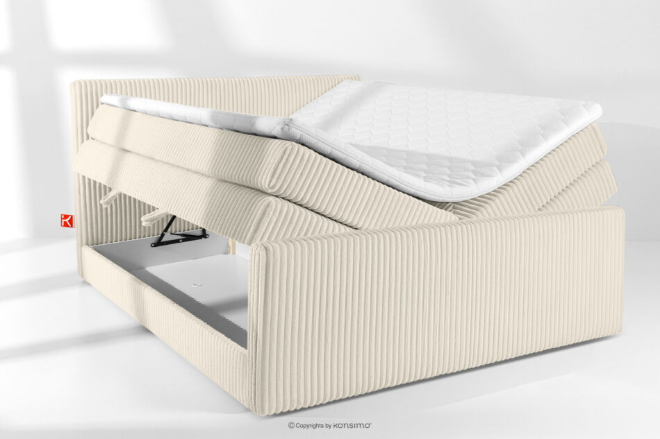 STRIX PRO+ Łóżko kontynentalne dwuosobowe średniotwarde 200 cm podwójny materac + topper HR tkanina sztruks biały/ecru biały/ecru - zdjęcie 7