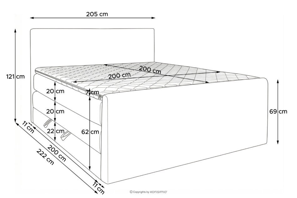 STRIX PRO+ Łóżko kontynentalne dwuosobowe średniotwarde 200 cm podwójny materac + topper HR tkanina sztruks piaskowy piaskowy - zdjęcie 19