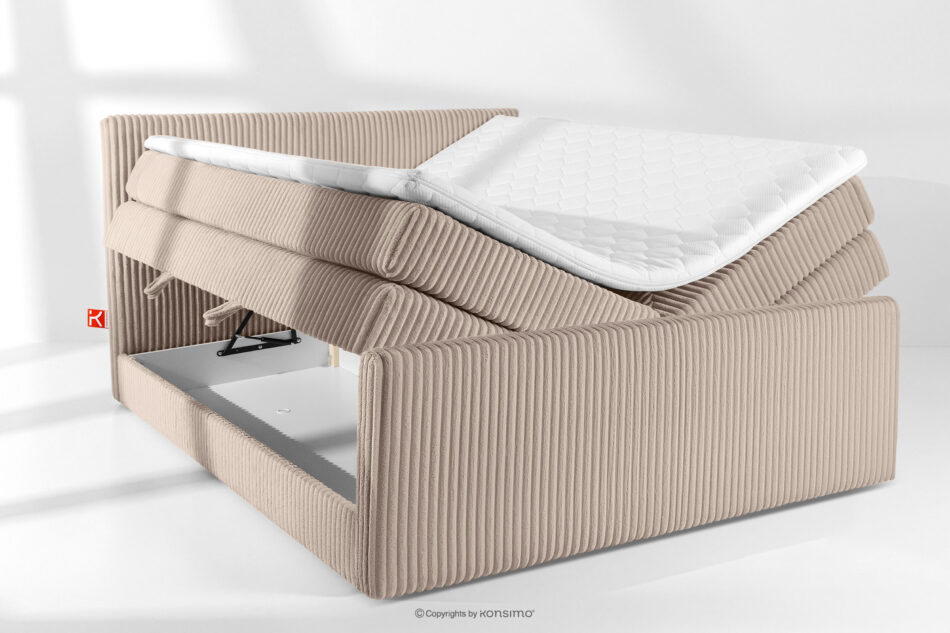 STRIX PRO+ Łóżko kontynentalne dwuosobowe średniotwarde 200 cm podwójny materac + topper Visco tkanina sztruks taupe taupe - zdjęcie 7