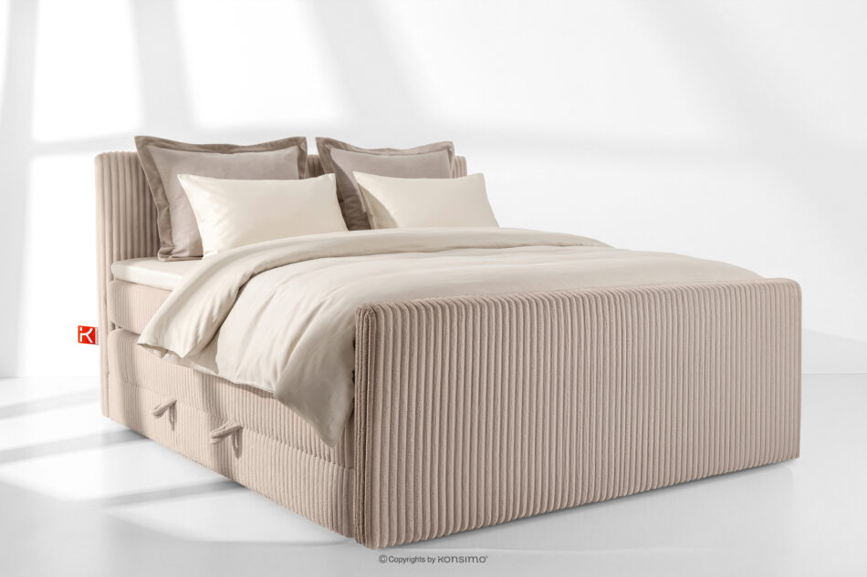 STRIX PRO+ Łóżko kontynentalne dwuosobowe średniotwarde 200 cm podwójny materac + topper Visco tkanina sztruks taupe taupe - zdjęcie 1