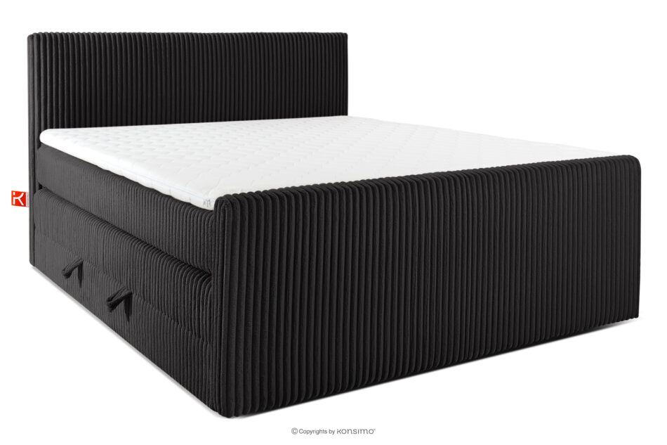 STRIX PRO+ Łóżko kontynentalne dwuosobowe twarde 200 cm podwójny materac + topper Visco tkanina sztruks czarny czarny - zdjęcie 0