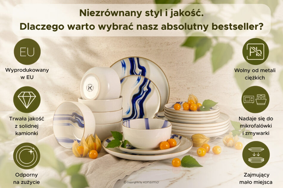 DALLI Talerz głęboki fale w stylu skandynawskim niebieski/beżowy/oliwkowy niebieski/beżowy/oliwkowy - zdjęcie 7